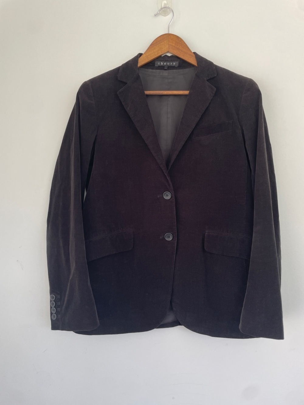 Theory Women’s Black Corduroy Two-Button Blazer 6 Office Career Business